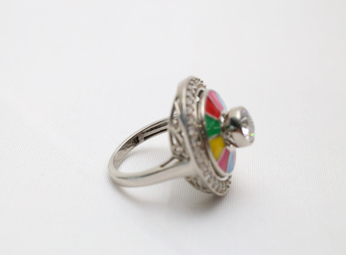 D'Joy Sterling Silver CZ Spinning Color Wheel Ring, Size 8.25 - 10.0g