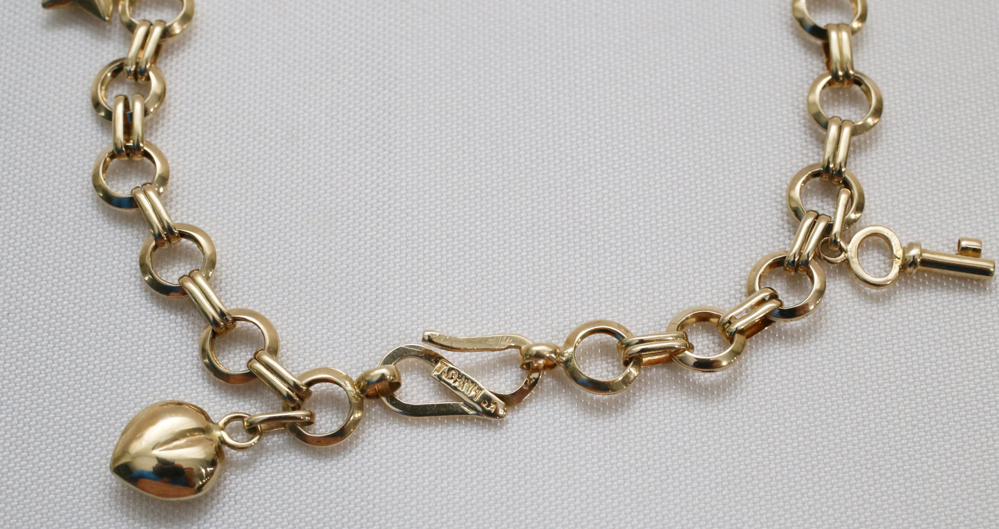 14k Yellow Gold Charm Bracelet, 7.5 inches - 6.2g