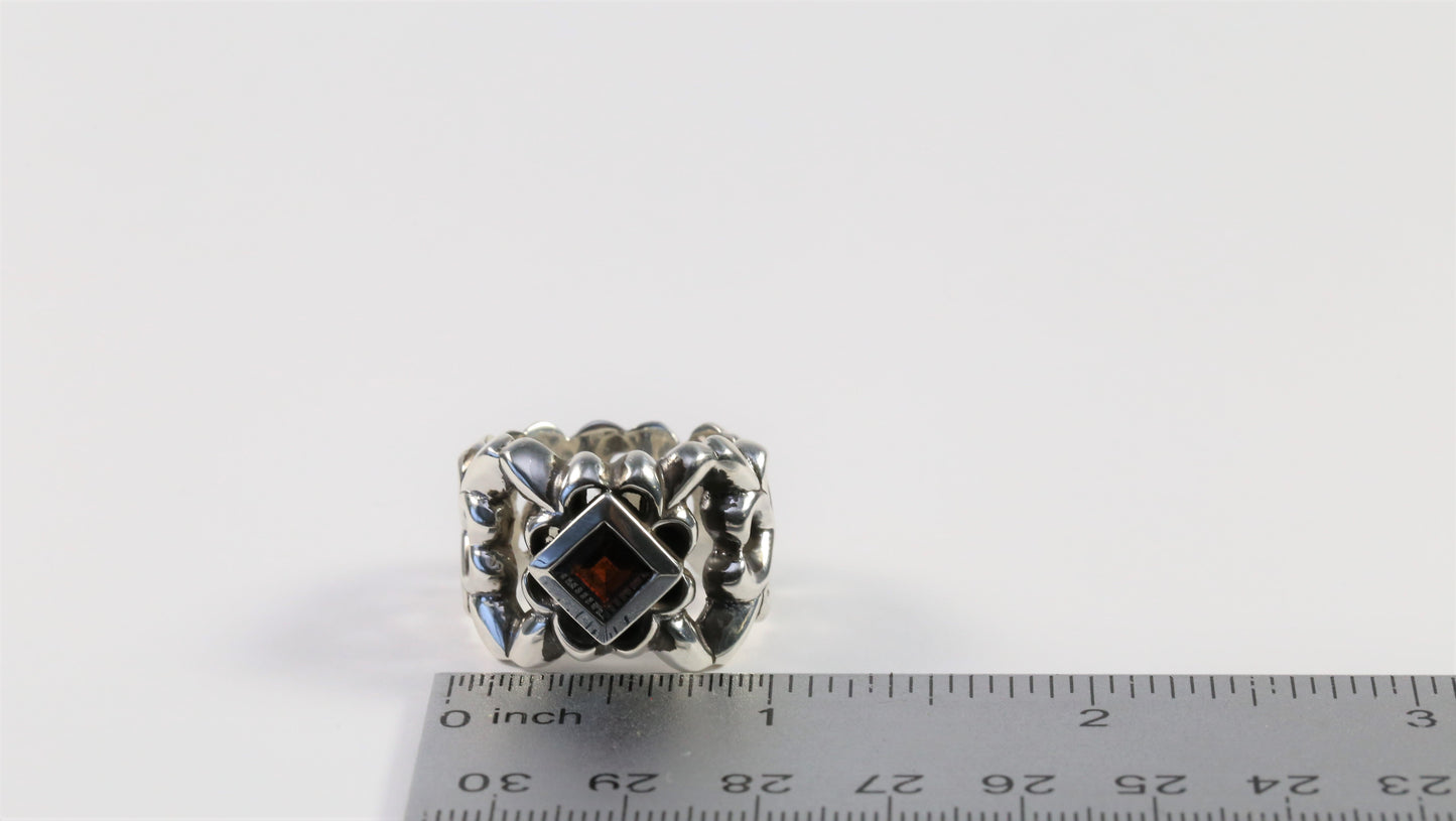 Sterling Silver Garnet Clover Cutout Ring, Size 11.75 - 20.1g