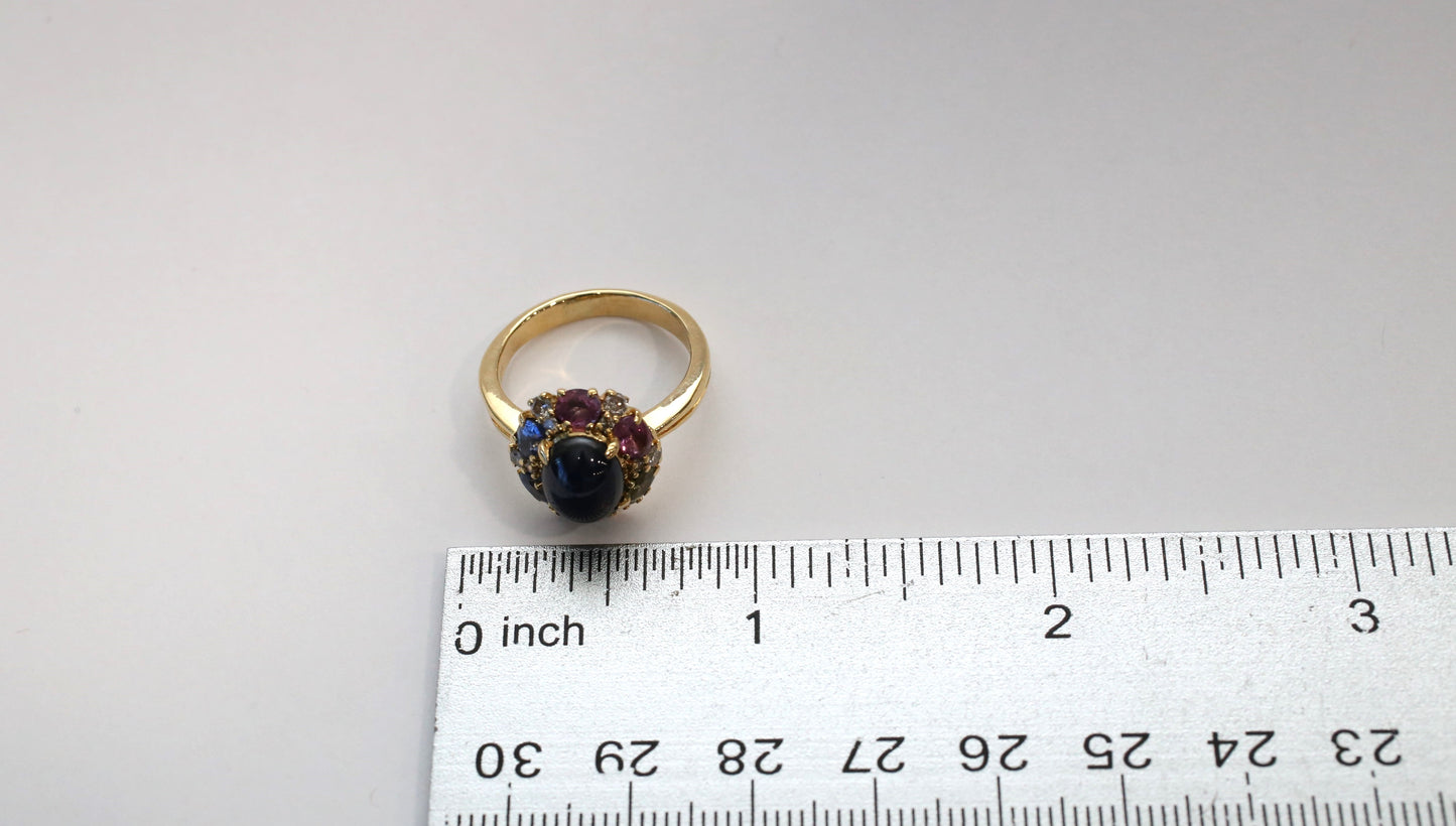 14k Yellow Gold Sapphire & Diamond Ring, Size 7 - 6.7g