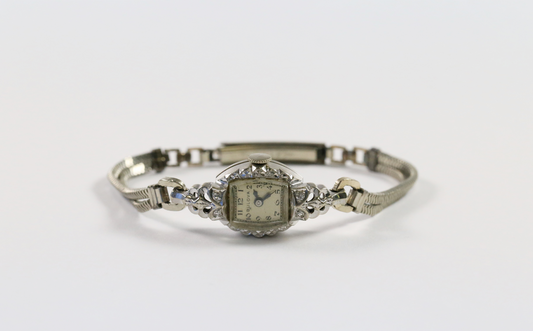 Vintage Bulova 14k White Gold Ladies Diamond Watch, 6.5 inches - 12.4g