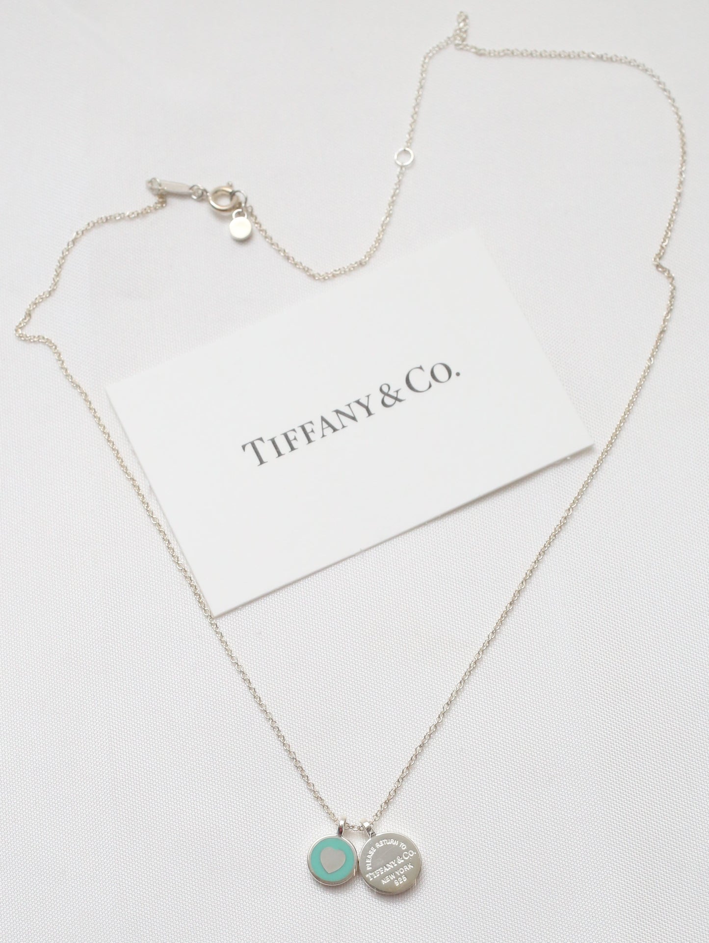 Tiffany & Co Sterling Silver Double Circle Enamel Tag Necklace, 16-18inches - 4.3g