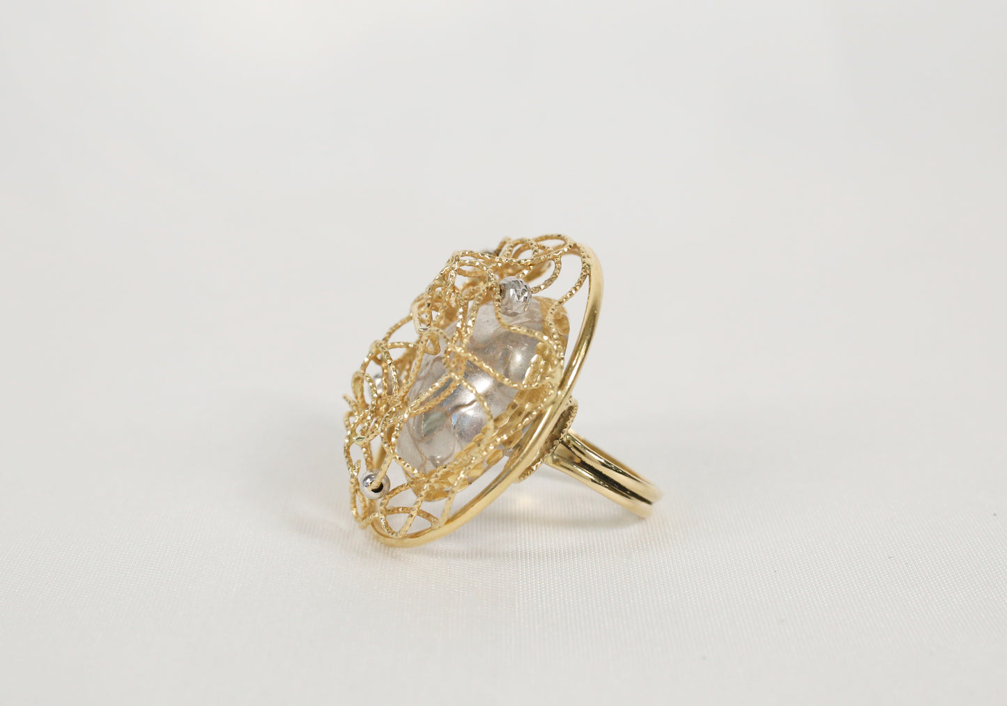 18k Yellow & White Gold Unique Wired Dome Ring, Size 8.75 - 12.5g