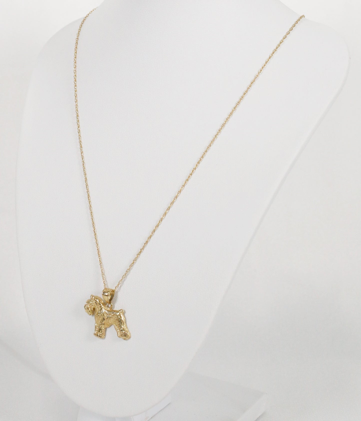 14k Yellow Gold Schnauzer Dog Pendant Necklace, 18 inches - 3.2g