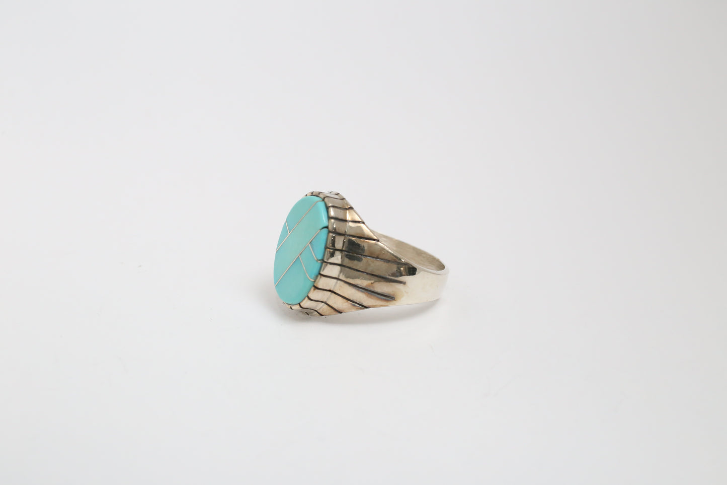Native American Sterling Silver Inlaid Turquoise Ring, Size 12 - 11.2g