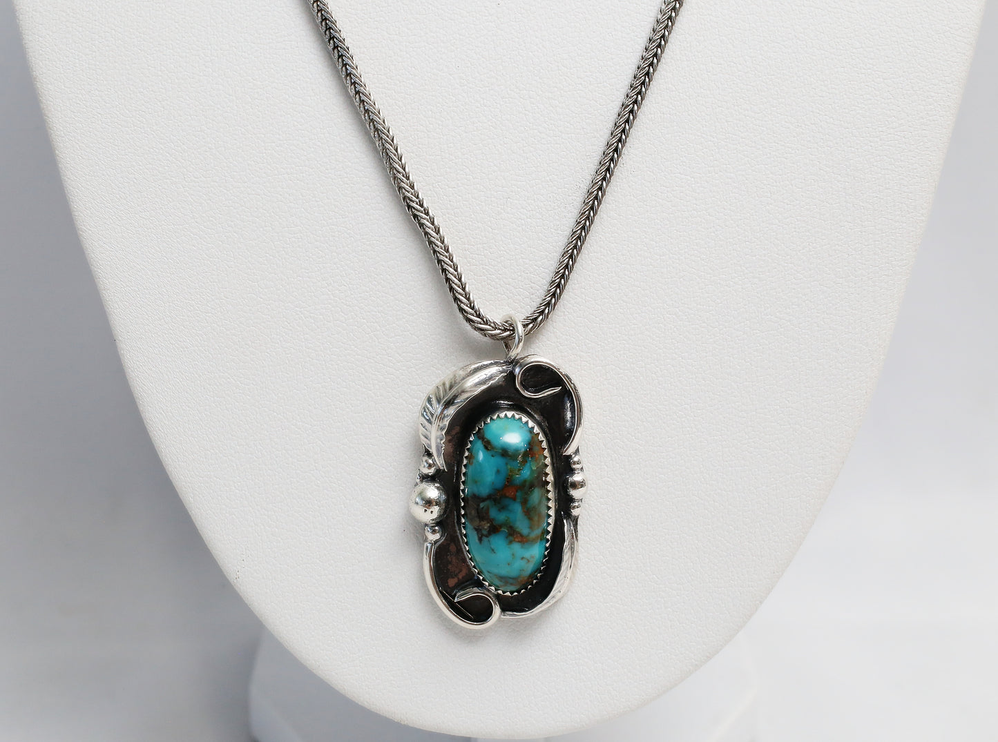 Sterling Silver Turquoise Necklace, 17 inches - 15.7g