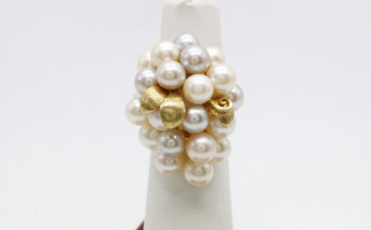 14k Yellow Gold Pearl Cocktail Ring, Size 6 - 15.0g