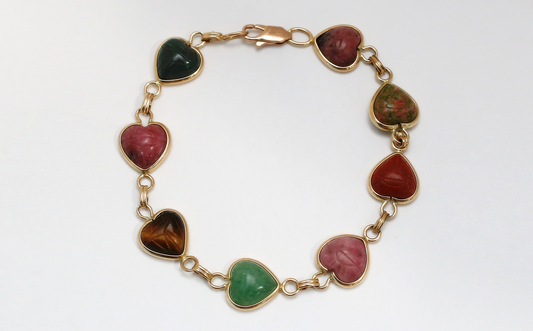 14k Yellow Gold Heart Scarab Bracelet, 8 inches - 13.4g