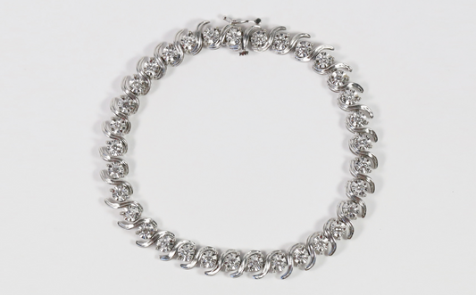 10k White Gold Diamond Link Bracelet, 7.5 inches - 14.2g
