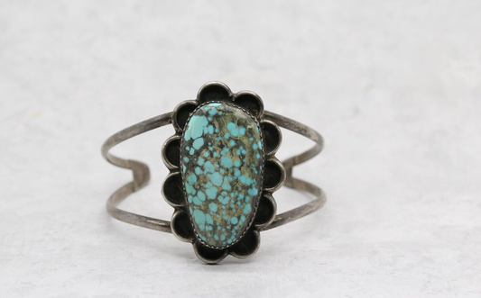 Vintage Sterling Silver Turquoise Cuff Bracelet, 6.75 inches - 21.5g