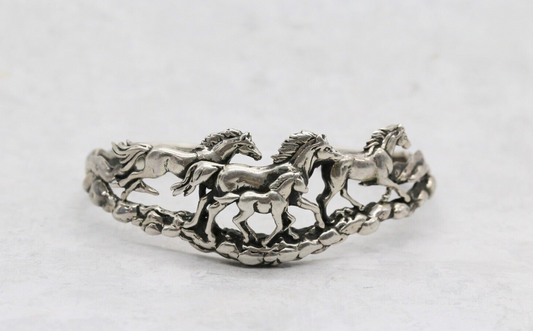 Vintage SC Navajo Sterling Silver Horse Cuff Bracelet, 6.75 inches - 27.5g