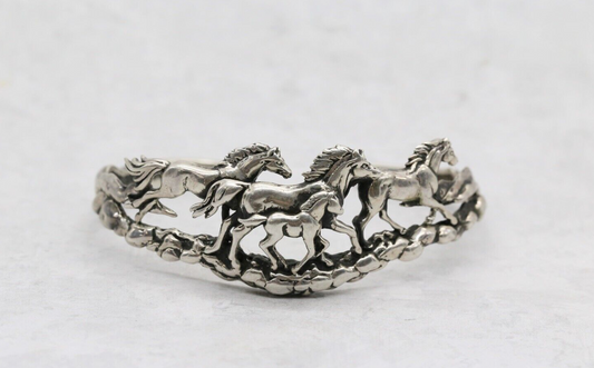 Vintage Silver Cloud Sterling Silver Horse Cuff Bracelet, 6.75 inches - 27.5g
