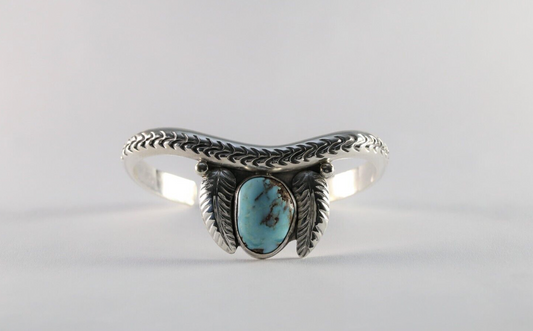 Sterling Silver Turquoise Feather Cuff Bracelet, 6.5 inches - 31.0g