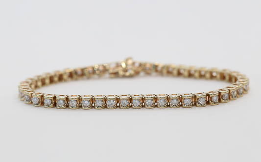 14k Yellow Gold Diamond Tennis Bracelet, 7.5 inches - 17.3g