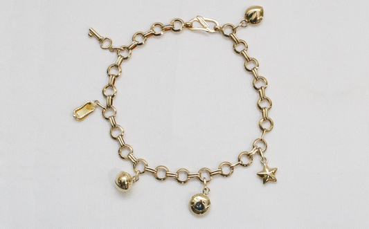 14k Yellow Gold Charm Bracelet, 7.5 inches - 6.2g