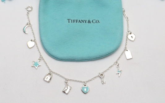 Tiffany & Co Sterling Silver Love Notes Charm Bracelet, 7.5 inches - 5.4g