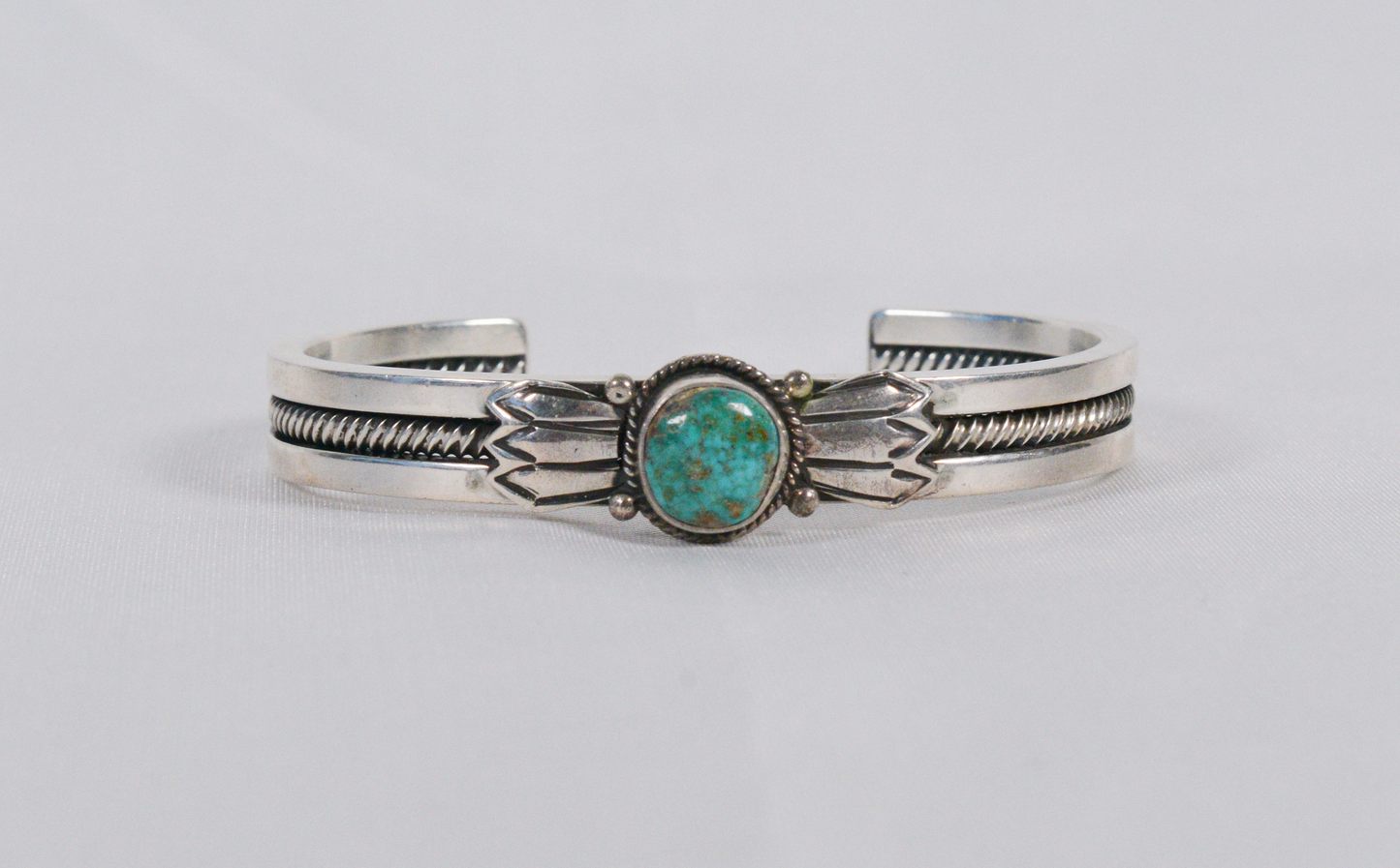 Vintage Sterling Silver Turquoise Cuff Bracelet, 7.5 inches - 50.4g