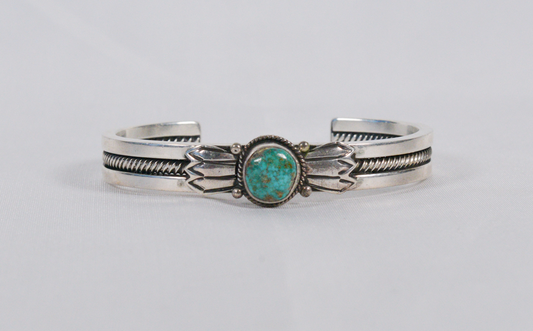 Vintage Sterling Silver Turquoise Cuff Bracelet, 7.5 inches - 50.4g