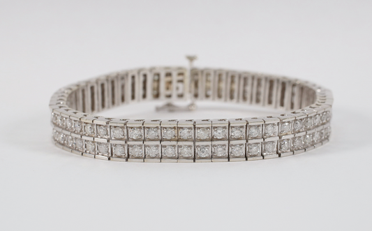 14k White Gold Diamond Link Bracelet, 7 inches - 33.4g