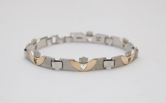 Solvar Silver & 14k Yellow Gold Heart Bracelet, 7.5 inches - 16.0g