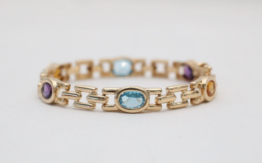 14k Yellow Gold Multi-Stone Bracelet, 6.5 inches - 15.8g