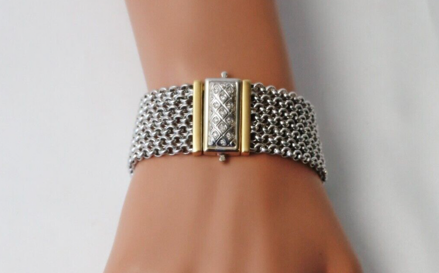 Platinum & 18k Gold Mesh Link Bracelet, 7.5 inches - 40.0g