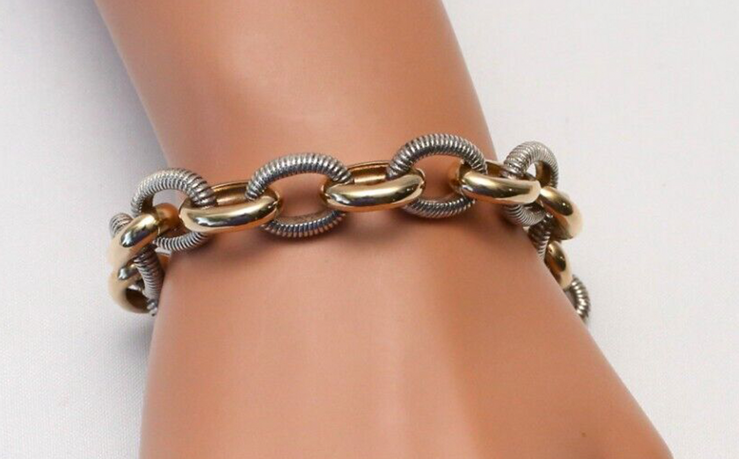 Sterling Silver & 10k Gold Oval Link Bracelet, 8 inches - 37.4g