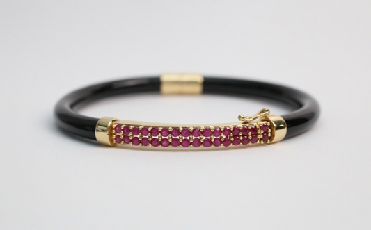 14k Yellow Gold Ruby Bangle Bracelet, 7.5 inches - 20.7g