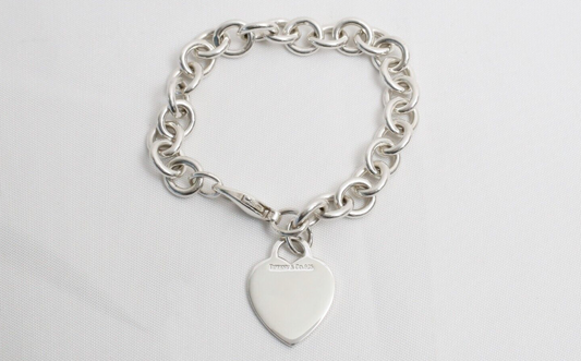 Tiffany & Co Sterling Silver Blank Heart Tag Bracelet, 7.5 inches - 33.6g