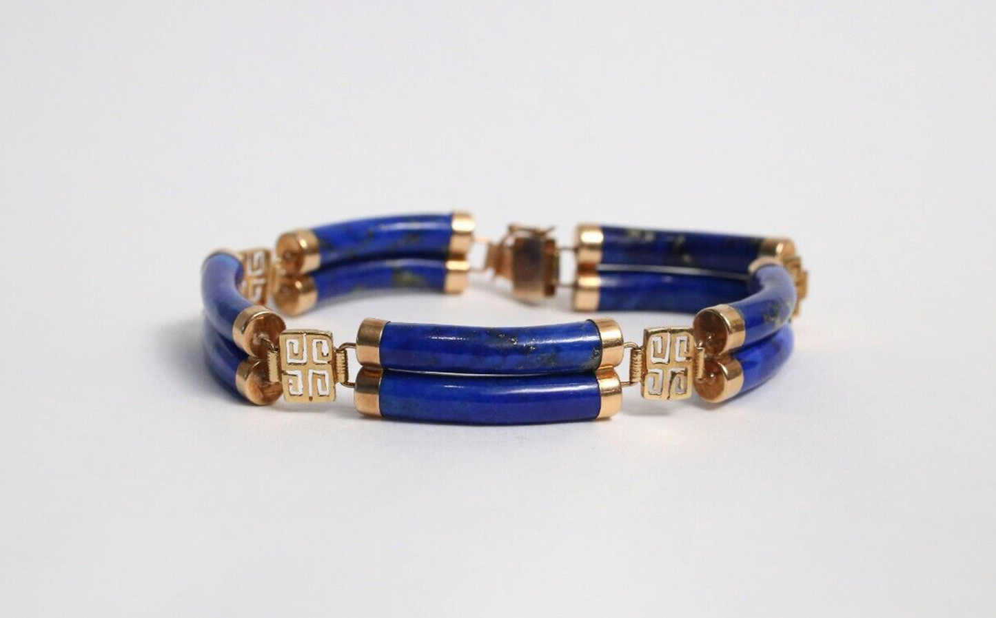 14k Yellow Gold Blue Lapis Lazuli Link Bracelet, 7.25 inches - 15.3g