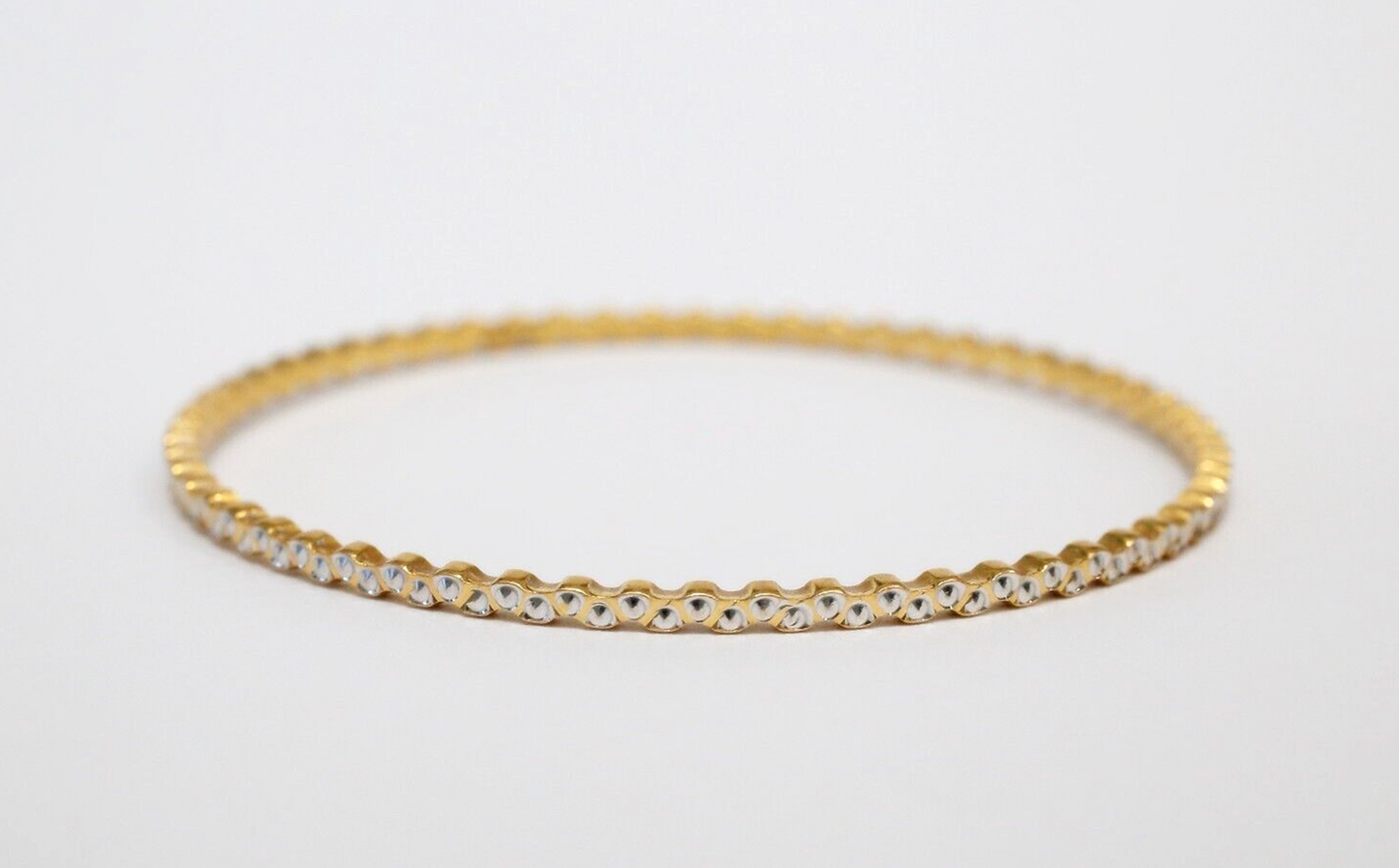 22k Yellow & White Gold Bangle, 7 inches - 10.7g