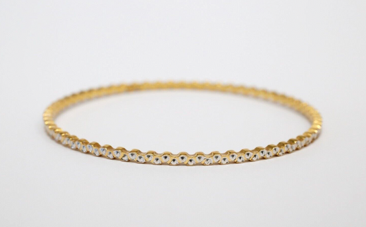 22k Yellow & White Gold Bangle, 7 inches - 10.7g
