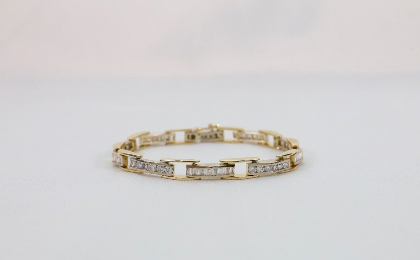 14k Yellow Gold Diamond Link Bracelet, 7.5 inches - 17.5g