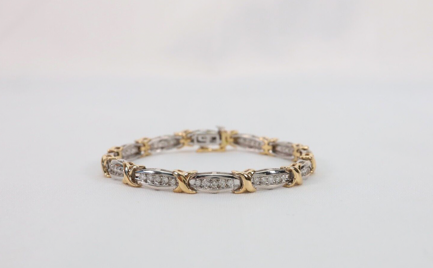 14k White & Yellow Gold Diamond Tennis Bracelet, 7 inches - 16.0g