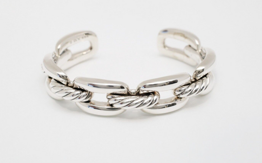 David Yurman Sterling Silver Wellesley Chain Link Cuff Bracelet, 6.5 inches - 47.5g