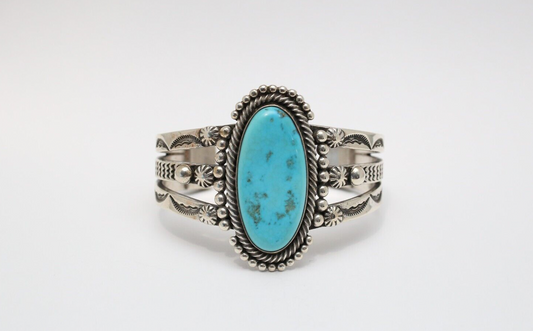 Vintage Navajo Sterling Silver Turquoise Cuff Bracelet, 6 inches - 65.7g