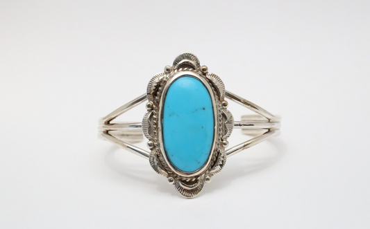 Vintage Raymond Delgarito Navajo Sterling Silver Turquoise Cuff Bracelet, 6.5 inches - 40.9g