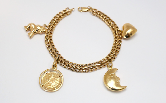 18k Yellow Gold Charm Bracelet, 7.5 inches - 13.0g