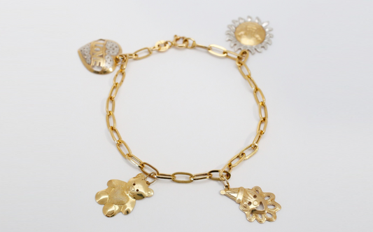 14k Yellow Gold Charm Bracelet, 7.5 inches - 5.4g