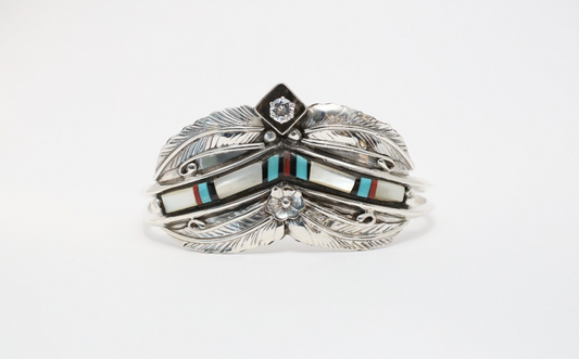 Sterling Silver Feather Cuff Bracelet, 6 inches - 20.6g