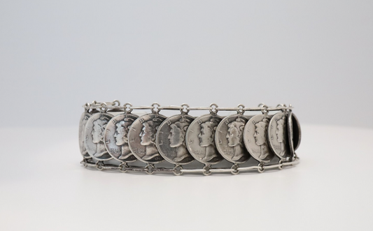 James McCabe Sterling Mercury Dime Bracelet, 7-8inches - 43.0g