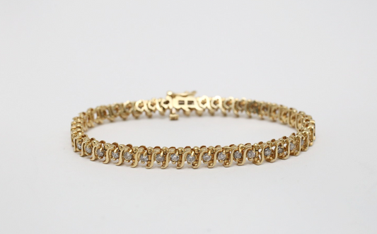 14k Yellow Gold Diamond Tennis Bracelet, 7 inches - 13.7g