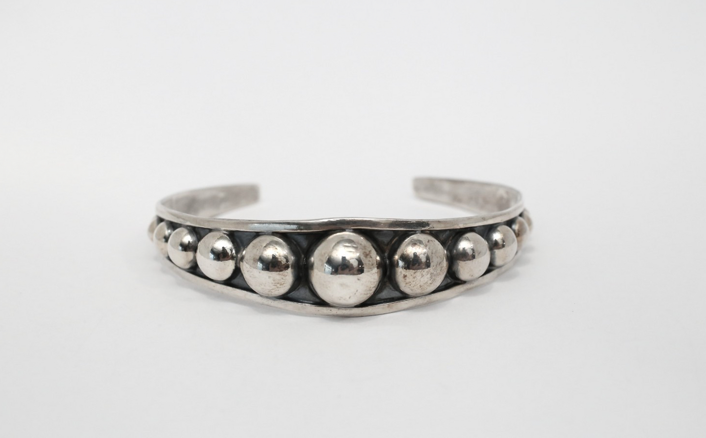 Mexico Sterling Silver Beaded Cuff Bracelet, 7 inches - 13.1g