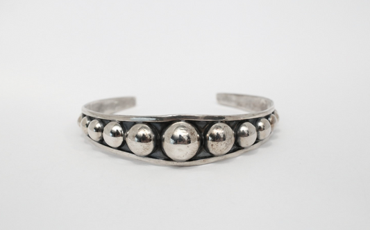 Mexico Sterling Silver Beaded Cuff Bracelet, 7 inches - 13.1g