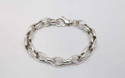 Sterling Silver Elongated Marquise Link Bracelet, 9 inches - 50.6g
