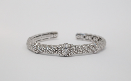 Judith Ripka Sterling Silver Twisted Rope Cuff Bracelet, 6.5 inches - 24.0g