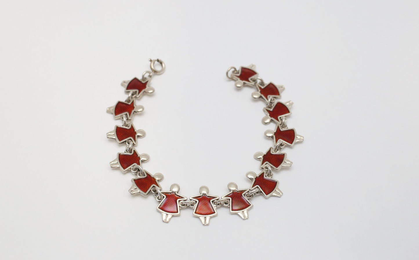 Sterling Silver Red Enamel Girl Link Bracelet, 6.5 inches - 11.0g