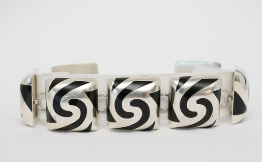 Vintage Sterling Silver Swirl Panel Bracelet, 8.75 inches - 56.7g