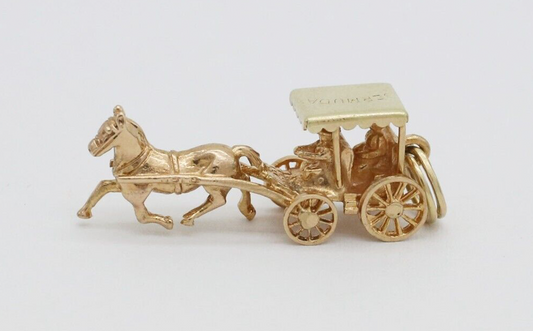 14k Yellow Gold Horse Drawn Carriage Charm, 4.1g