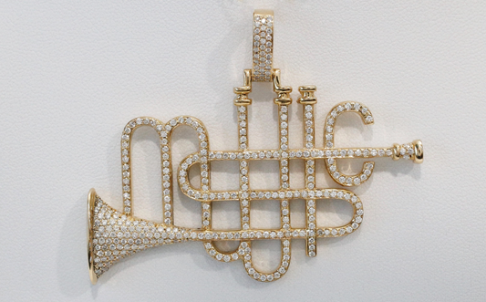Avianne 10k Yellow Gold Diamond Trumpet "MUSIC" Pendant, 22.0g